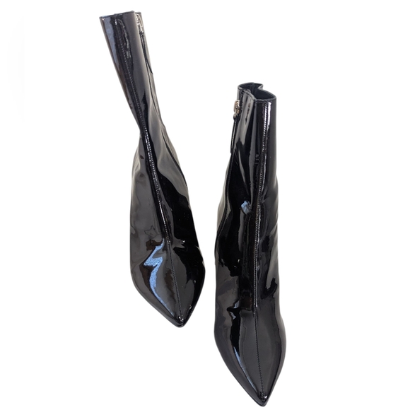 Black Suede Studio Lauren Patent Leather Wedge Ankle Boots.Size 37.5(US 7.5) - Picture 5 of 8